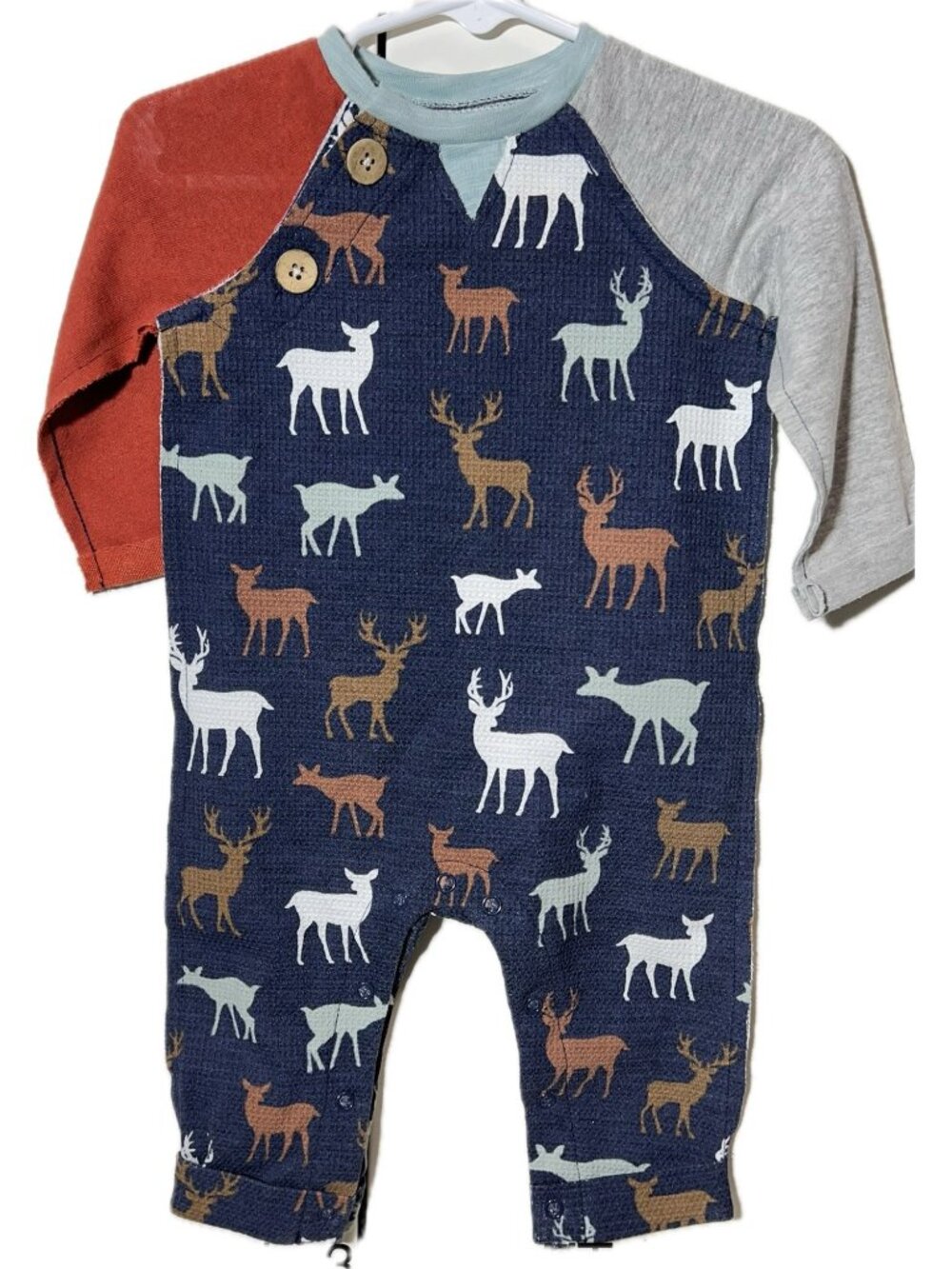 Mud Pie 3m 6m NWT Romper navy blue Deer print waffle weave antlers Fall hunting